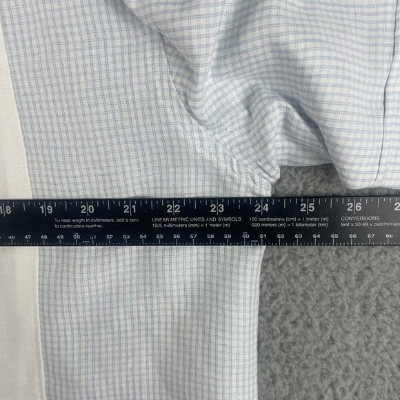 Centro Men's Large White Blue Striped Pattern Short Sleeve Button Up Shirt - Picture 9 of 16